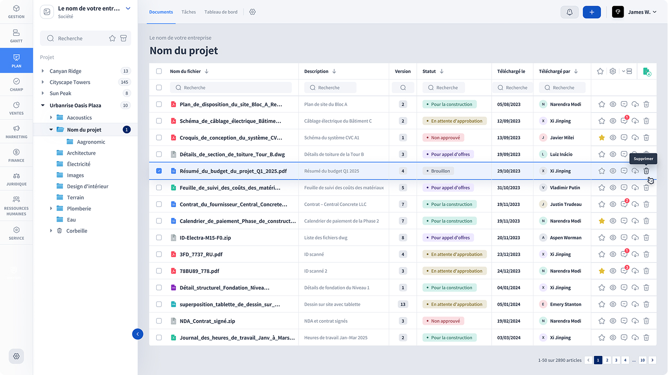 Aperçu d’un module VPlans de gestion de la construction