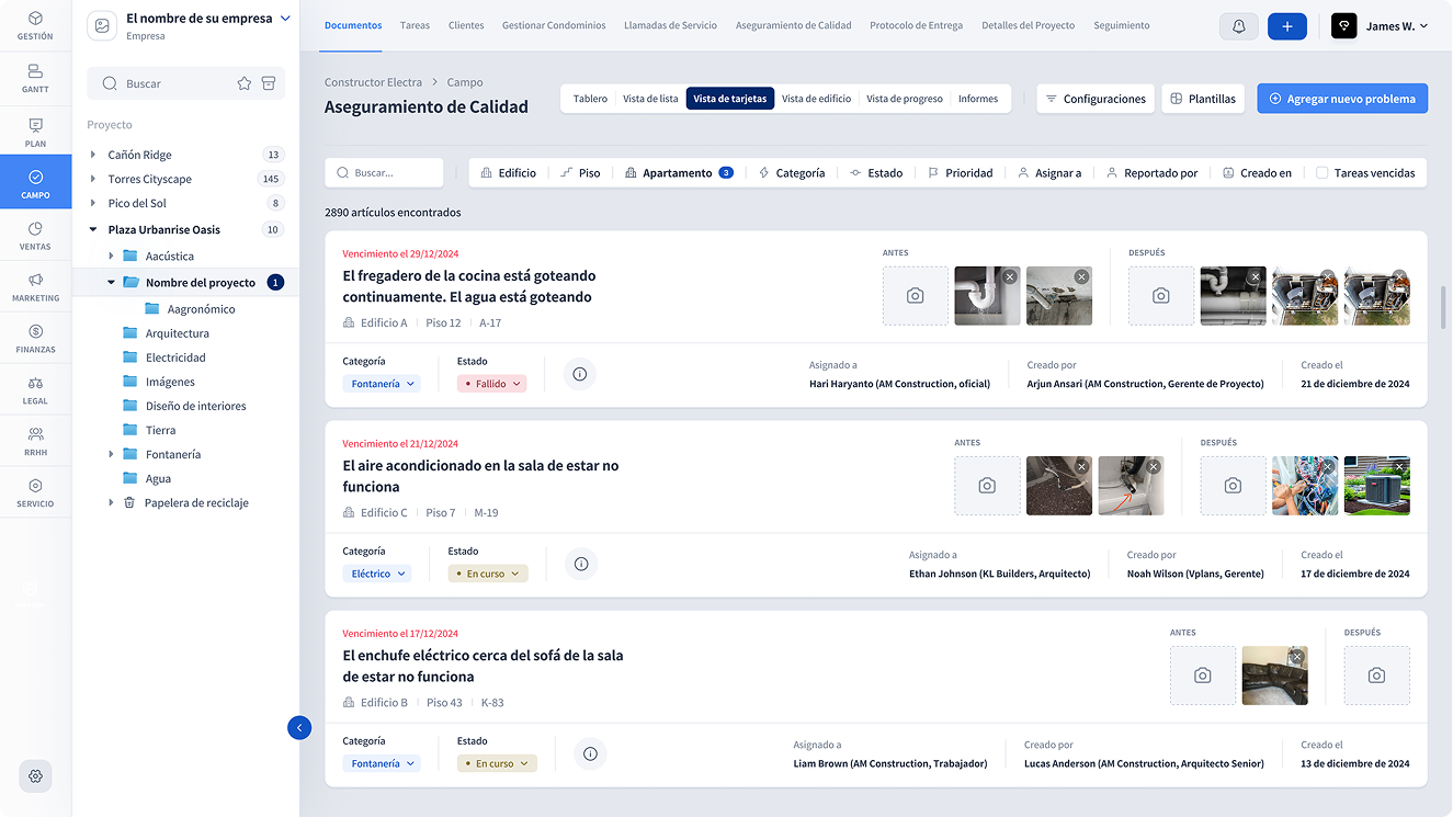 Vista previa de un módulo de gestión de construcción de VPlans